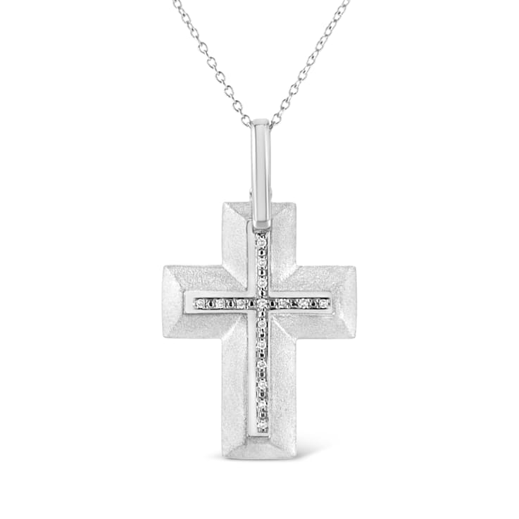 .925 Sterling Silver Prong-Set Diamond Accent Bold Cross 18"
Pendant Necklace