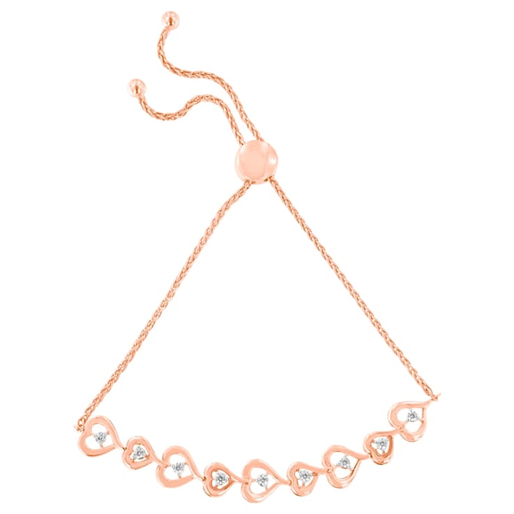 10K Rose Gold Over Sterling Silver .30ctw Diamond Heart-Linked Bolo Bracelet