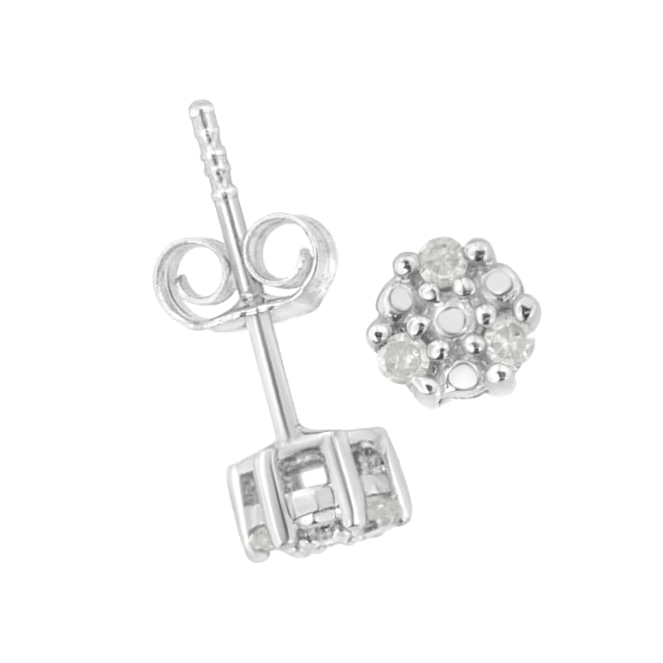 Sterling Silver 1/10ctw Prong Set Round-Cut Trio Diamond Stud Earrings