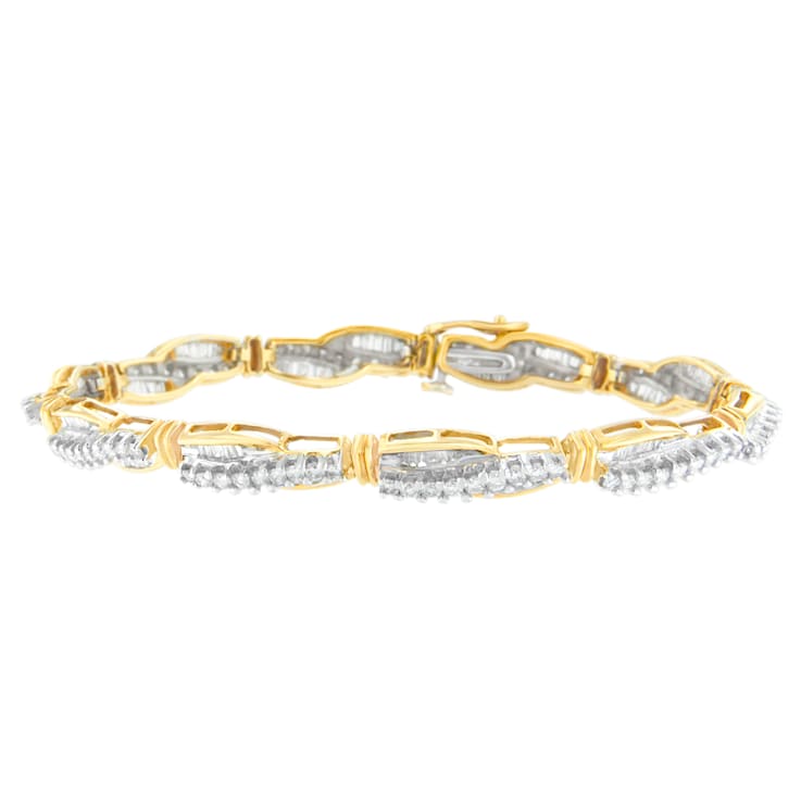 14K Yellow Gold 3.0ctw Round and Baguette Cut Winding Love Diamond Bracelet
