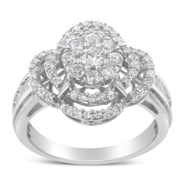 14K White Gold 1.0ctw Mixed Cut Diamond Floral Cluster Ring (H-I Color,
SI2-I1 Clarity)