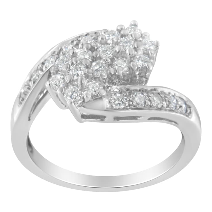 14K White Gold Diamond Cluster Ring Band (7/8 cttw, H-I Color, I1-I2 Clarity)