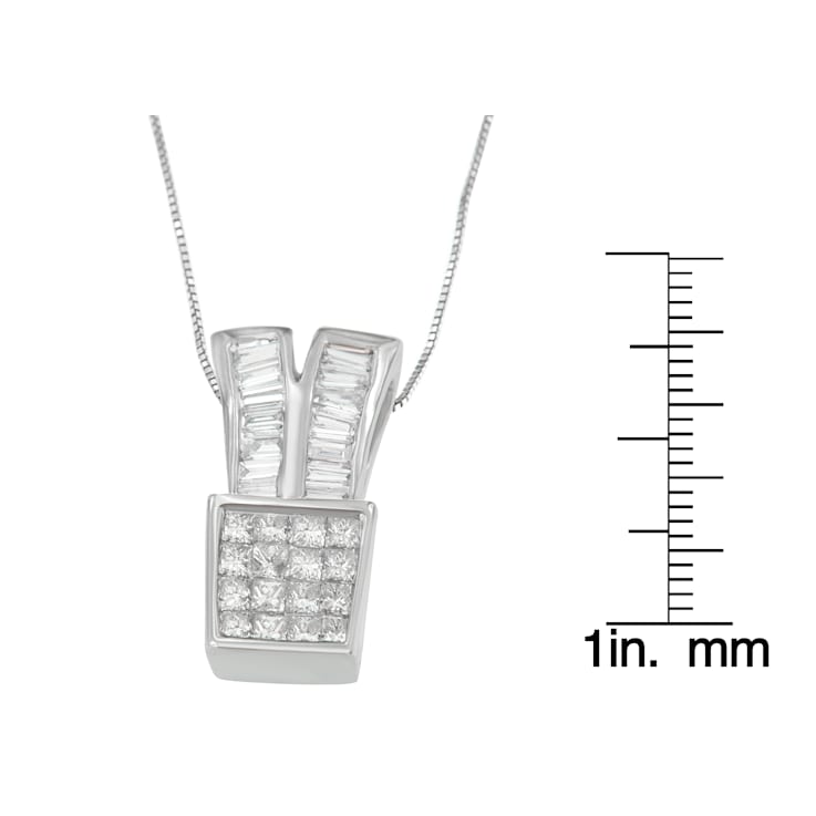 14K White Gold 1 1/3ctw Princess and Baguette Cut Diamond Pendant
w\chain(H-I, SI1-SI2)