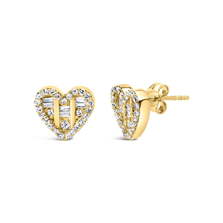 14K Yellow Gold Over Sterling Silver 1/2 Cttw Mixed Diamond Composite
Heart Shaped Stud Earring