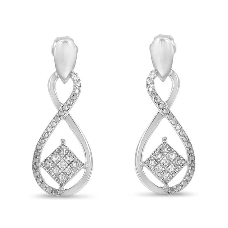Sterling Silver Round-Cut Diamond Accent Tilted Square and Infinity Drop Earrings