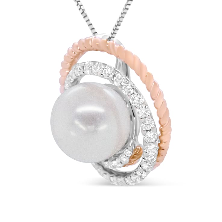 14K Two-tone Gold 3/8ctw Pave Diamond and 9mm Round Pearl Spiral
18" Pendant w\chain
