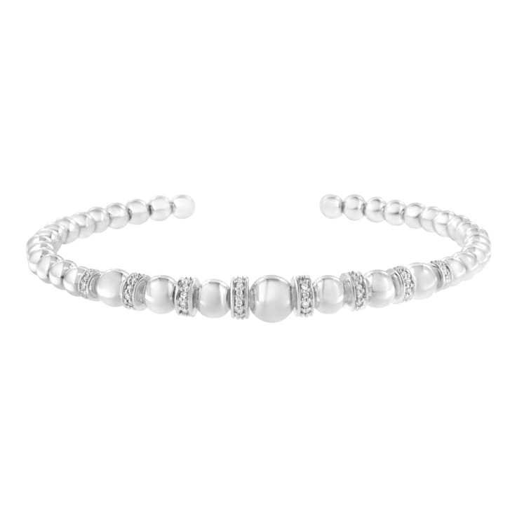 Sterling Silver 1/4 cttw Diamond Ball Bead Bangle Bracelet (I-J, I2-I3)
- 7"