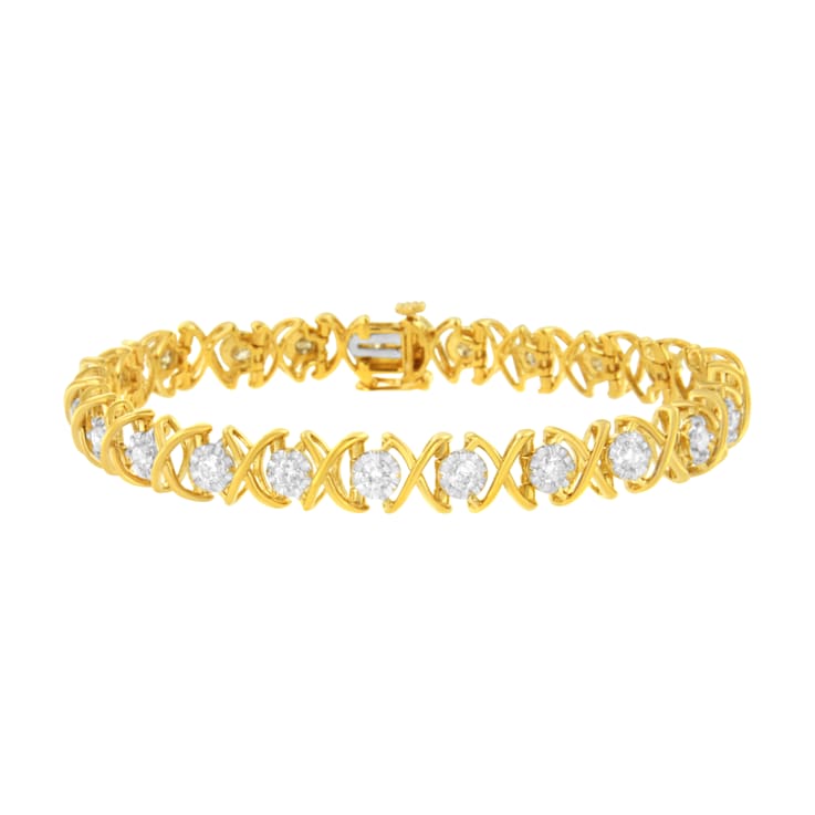 10K Yellow Gold Over Sterling Silver 2.0ctw Diamond "XOXO" Bracelet