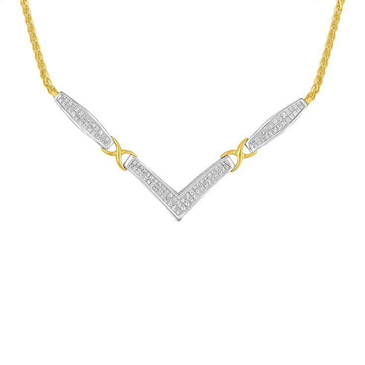 14K Two-tone Gold 2.0ctw Diamond Flared and X-Station V Shaped Necklace
(H-I Color, SI2-I1 Clarity)