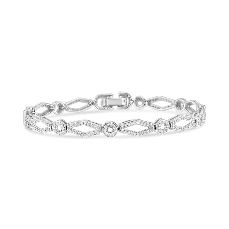 Sterling Silver 1 1/2 Cttw Diamond Studded Circle and Kite-Shaped
Vintage-Style Link Bracelet