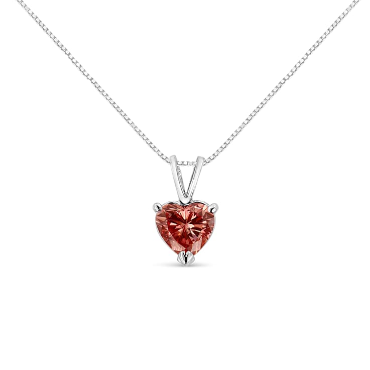 IGI Certified 14K White Gold 1.00ctw Lab Grown Pink Heart Diamond
Solitaire 18" Pendant w\chain
