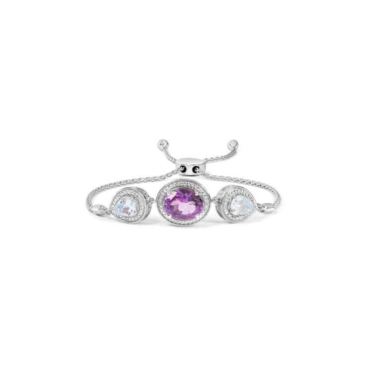Sterling Silver Amethyst and Blue Topaz with Diamond Accent Lariat
4”-10” Adjustable Bolo Bracelet
