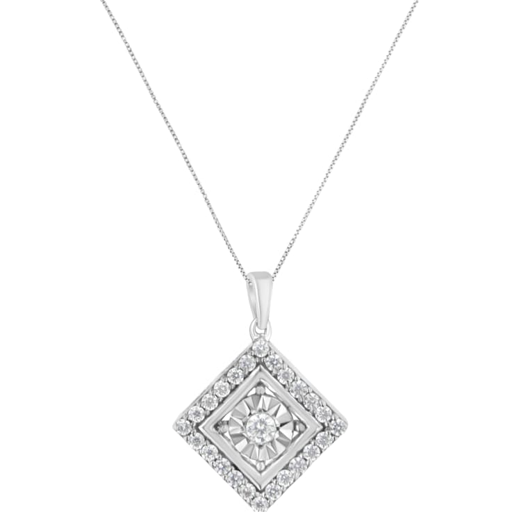 10K White Gold 1/2ctw Diamond Square Pendant w\chain(I-J, I2-I3)