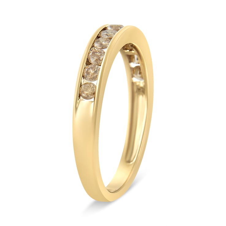 14K Yellow Gold Plated Sterling Silver 1/2 Ctw Round Diamond 11 Stone
Anniversary Band Ring