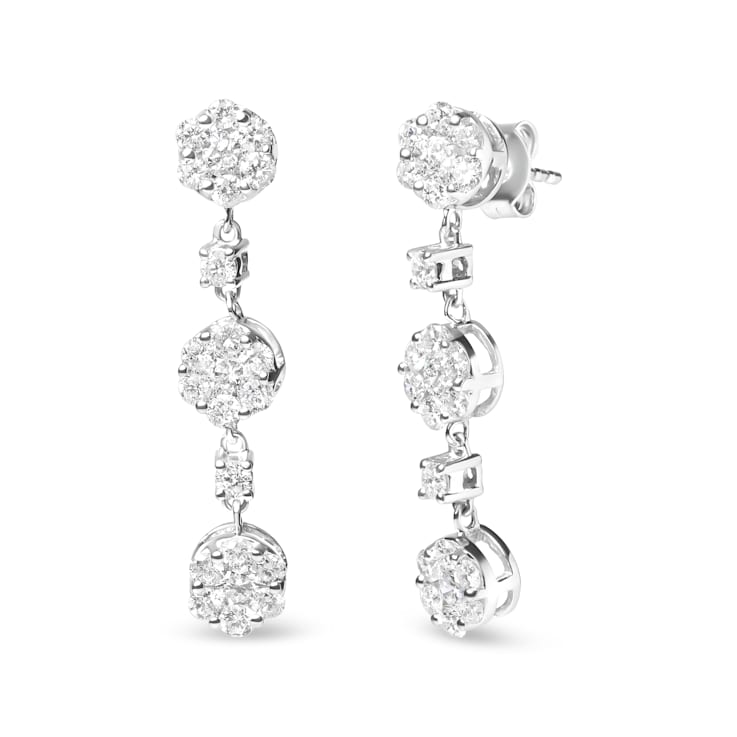 14K White Gold 2.00 Cttw Diamond Composite Cluster Floral Drop Earrings
(I-J Color, I1-I2 Clarity)
