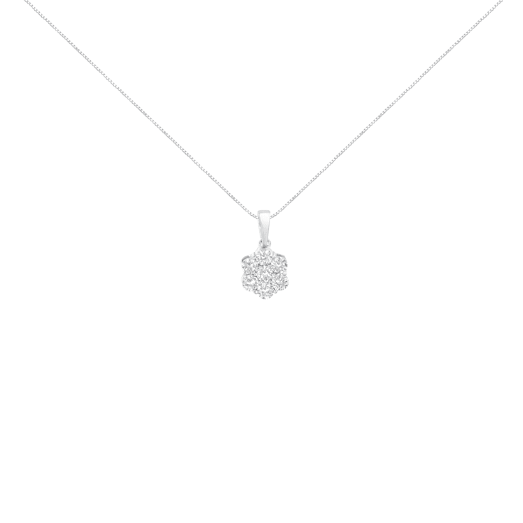 14K White Gold 1ctw Round Diamond 7 Stone Flower 18" Pendant
w\chain(F-G Color, VS1-VS2 Clarity)