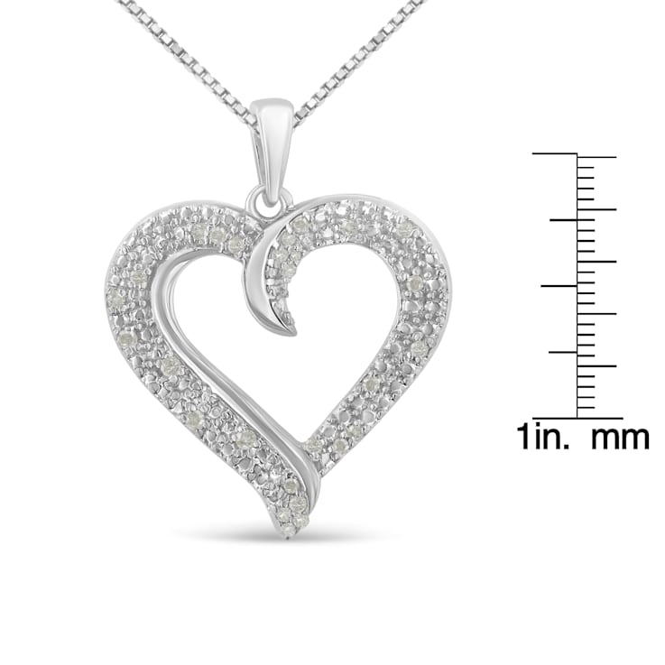 0.16ctw Pave-Set Diamond Sterling Silver Heart Necklace