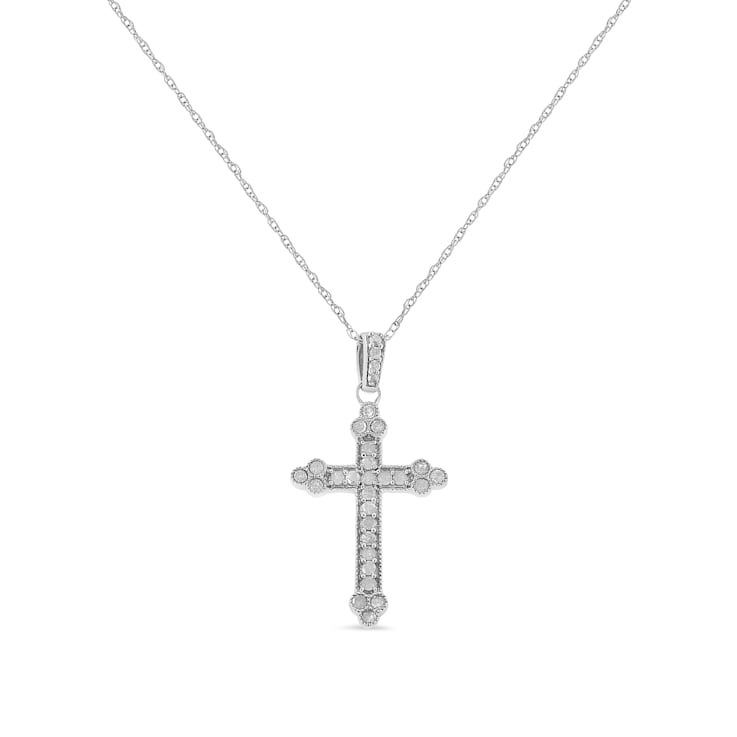 Sterling Silver 1/4ctw Round-Cut Diamond Cross 18" Pendant
w\chain(I-J Color, I3-Promo Quality)