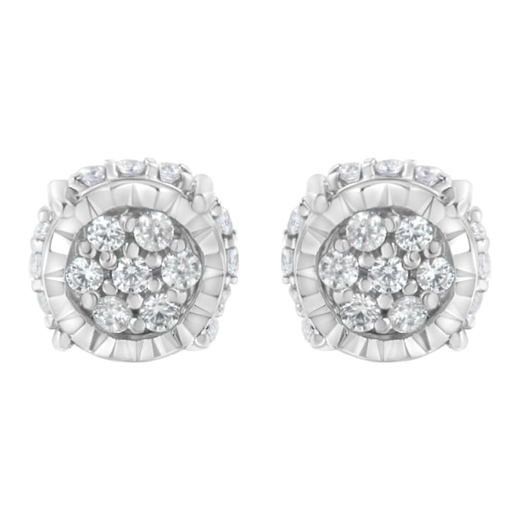 .925 Sterling Silver 1/3 cttw Round-cut Diamond Floral Stud Earring (I-J  Clarity, I3 Color)