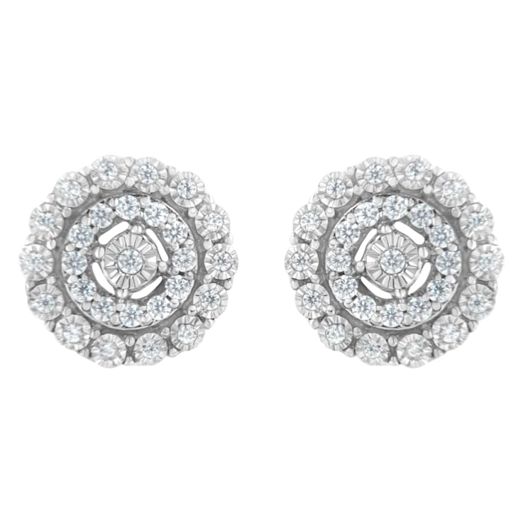 10K White Gold 1/2ctw Double Halo Brilliant Round-Cut Diamond Stud Earrings