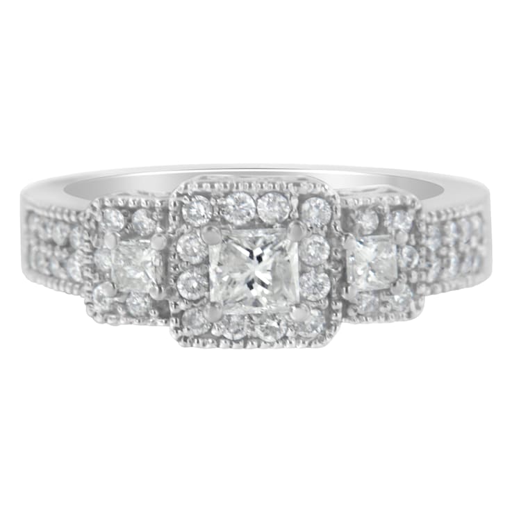 14K White Gold Round and Princess-Cut Diamond Ring (1 Cttw, H-I Color,
I1-I2 Clarity)