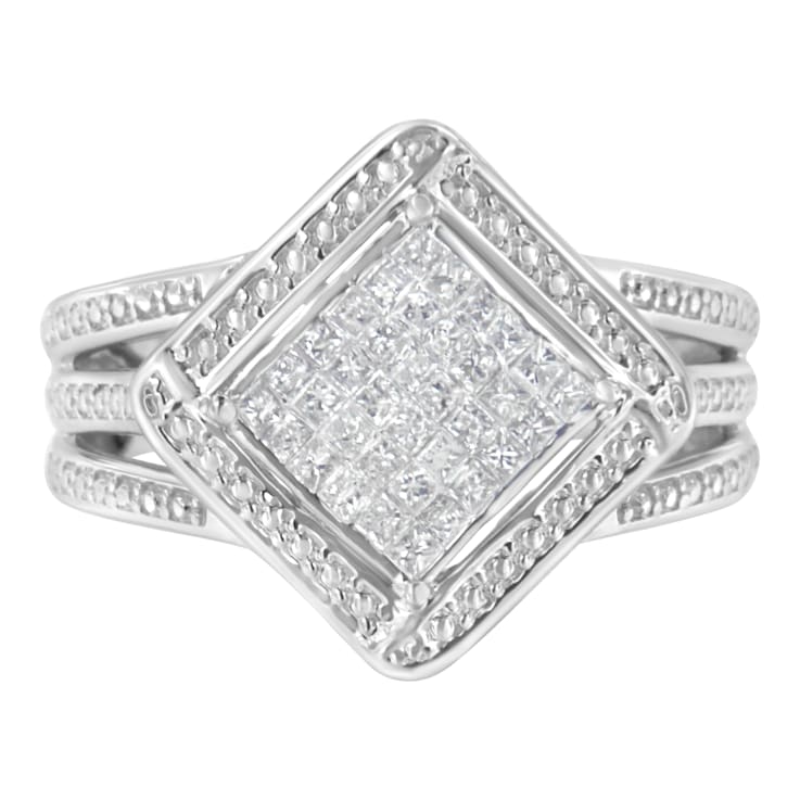 Sterling Silver 2/5ctw Princess Cut Diamond Cluster Composite Ring (H-I
Color, SI1-SI2 Clarity)