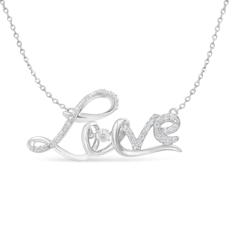 Sterling Silver 1/4 Cttw Diamond Cursive "Love" 18"
Pendant Necklace (H-I Color, I1-I2 Clarity)