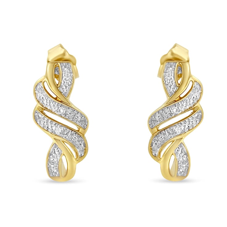10K Yellow Gold Over Sterling Silver Round Cut Diamond Swirl Earrings .08ctw