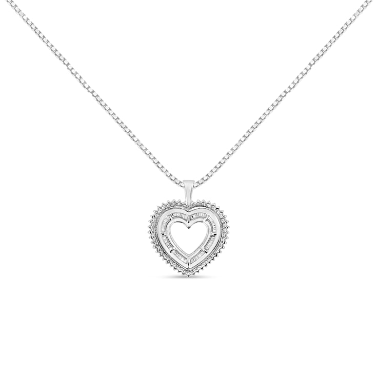 1.00ctw Diamond Shadow Open Heart Sterling Silver Pendant with Chain