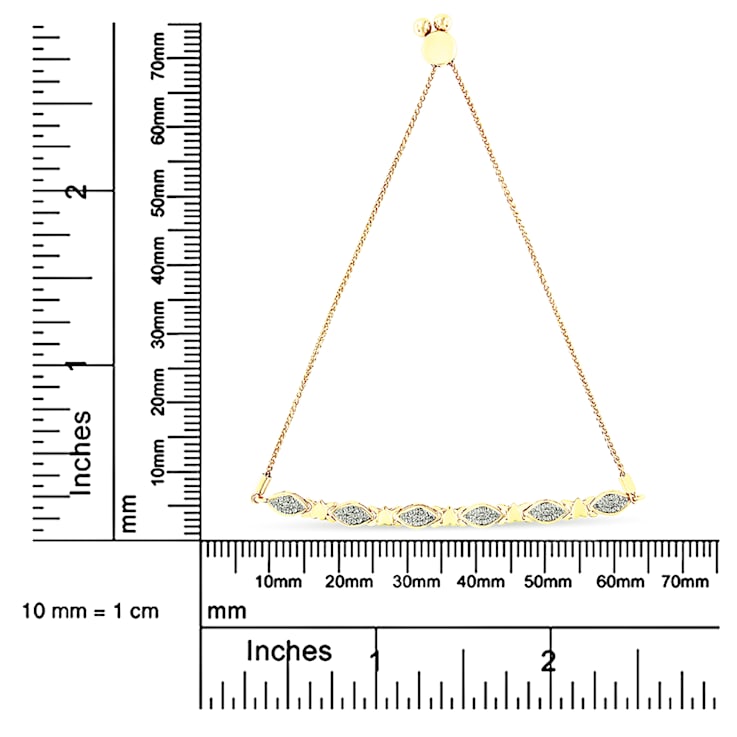 14K Yellow Gold Over Sterling Silver Diamond Accent Marquise Shape and
Heart Links Bolo Bracelet