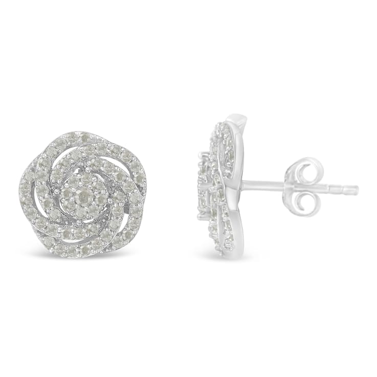 10KT White Gold Diamond Flower Stud Earring (1/2 cttw, I-J Color, I1-I2 Clarity)