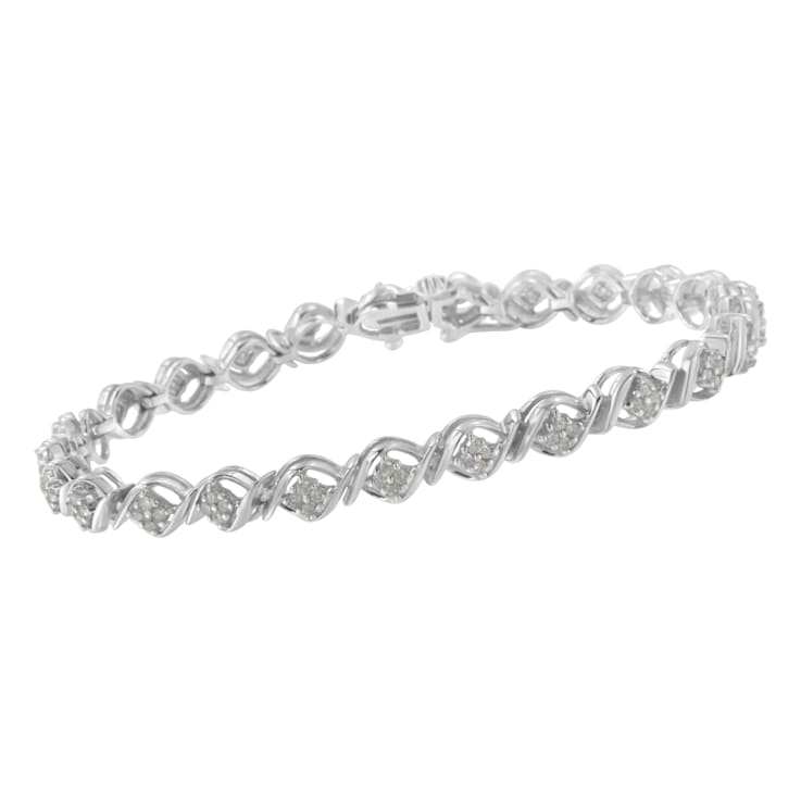Sterling Silver 1.0ctw Diamond Cluster Link Bracelet