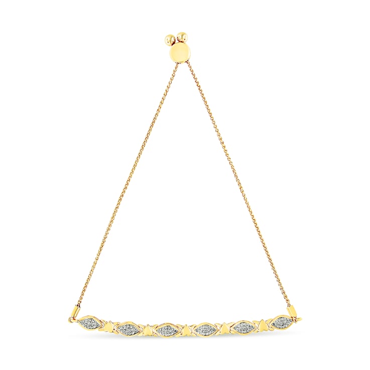 14K Yellow Gold Over Sterling Silver Diamond Accent Marquise Shape and
Heart Links Bolo Bracelet