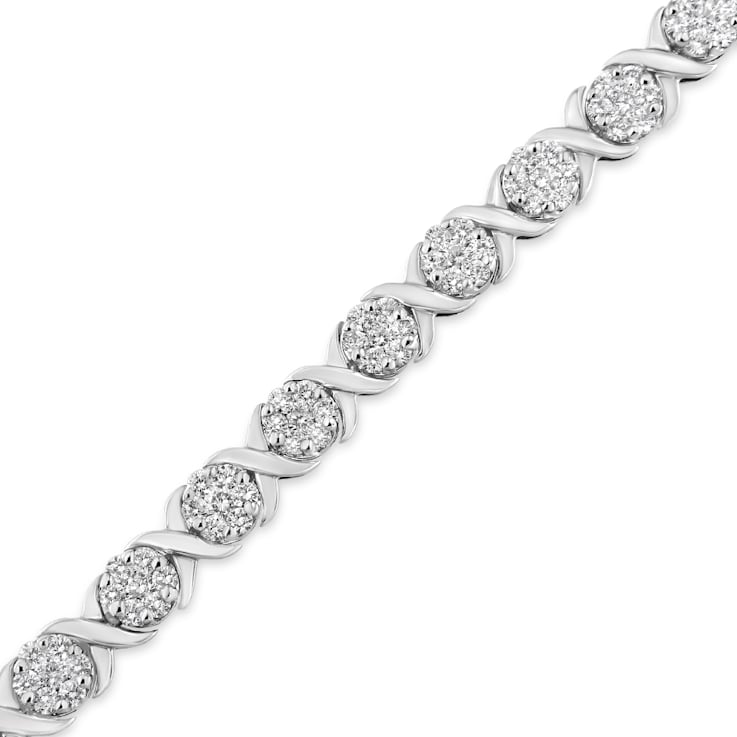 14K White Gold 6-1/3ctw Round Brilliant-Cut Diamond Round Cluster and
X-Link Tennis Bracelet