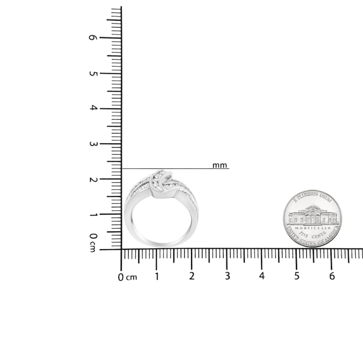 10K White Gold Ring 3/4ctw Round and Baguette-Cut Diamond Bypass Ring
(H-I Color, I2-I3 Clarity)