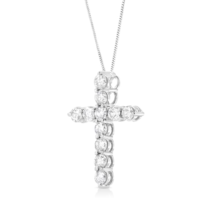 Sterling Silver 1.0ctw Round-Cut Diamond Cross 18" Pendant w\chain