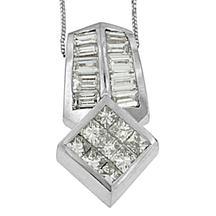 14K White Gold 1 1/2ctw Princess and Baguette Cut Diamond Multi-shape
Pendant Necklace