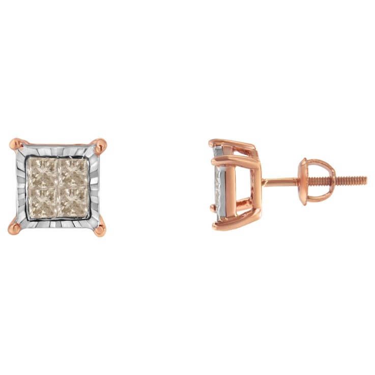 10K Two-Tone Gold Princess-Cut Diamond Stud Earrings 1/2ctw