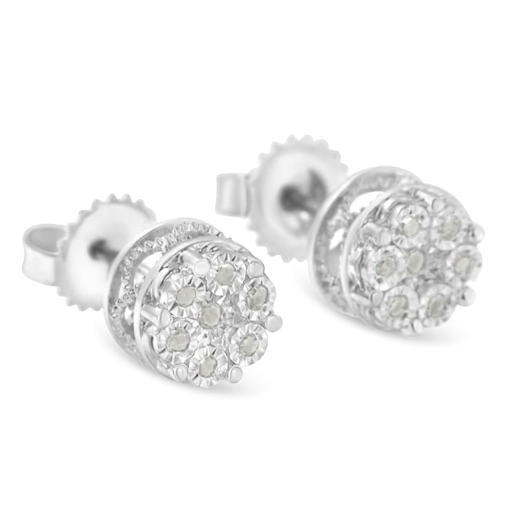 Sterling Silver Diamond Cluster Stud Earrings .15ctw