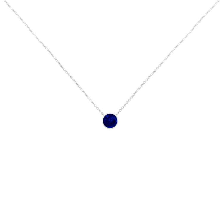 2.5mm Lab Grown Cobalt Blue Sapphire Bezel Set Solitaire Sterling Silver Necklace