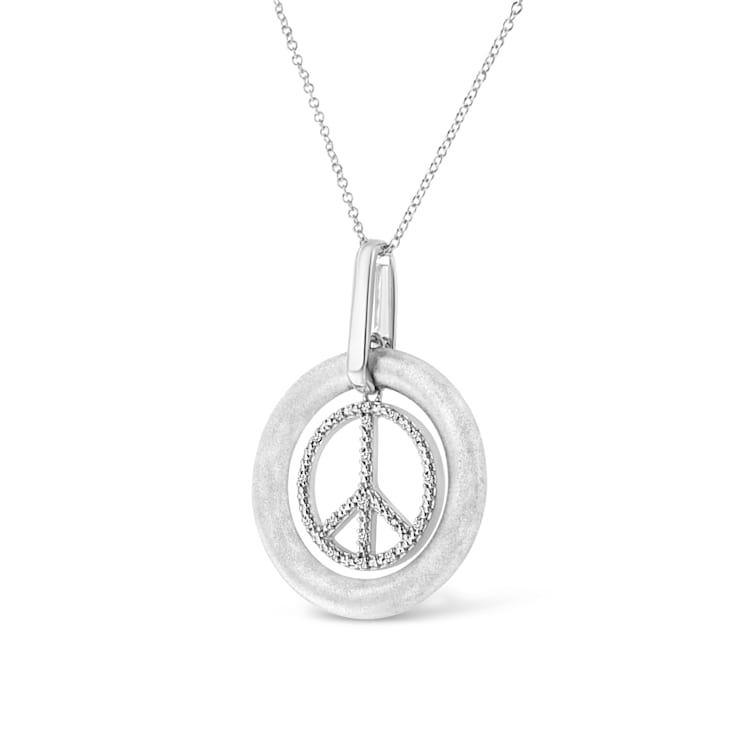 Matte Finish .925 Sterling Silver Diamond Accent Dancing Peace Sign
18" Pendant Necklace