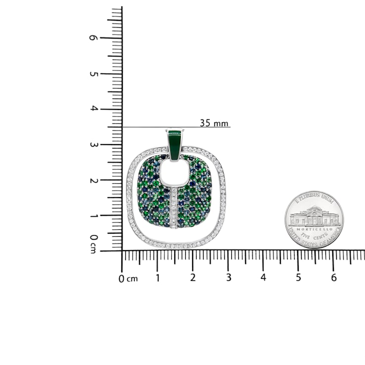 Sterling Silver Green Enamel with 1/2ctw Diamond, Sapphire, and
Tsavorite 18" Pendant w\chain
