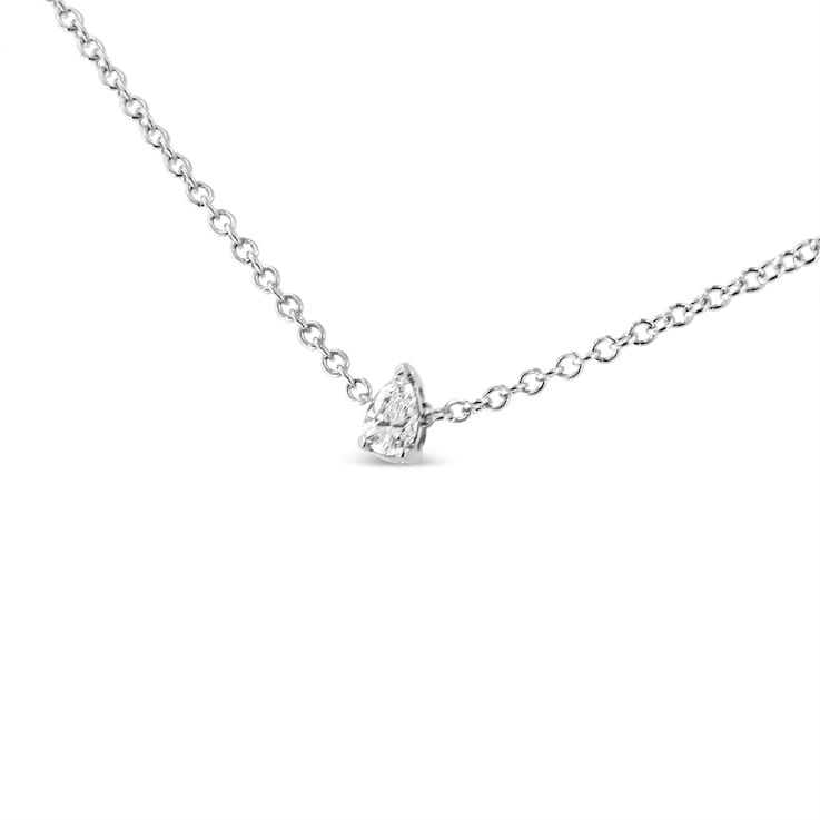 14K White Gold 1/10ctw Pear Shape Lab Grown Diamond Solitaire Necklace
(F-G Color, VS2-SI1 Clarity)