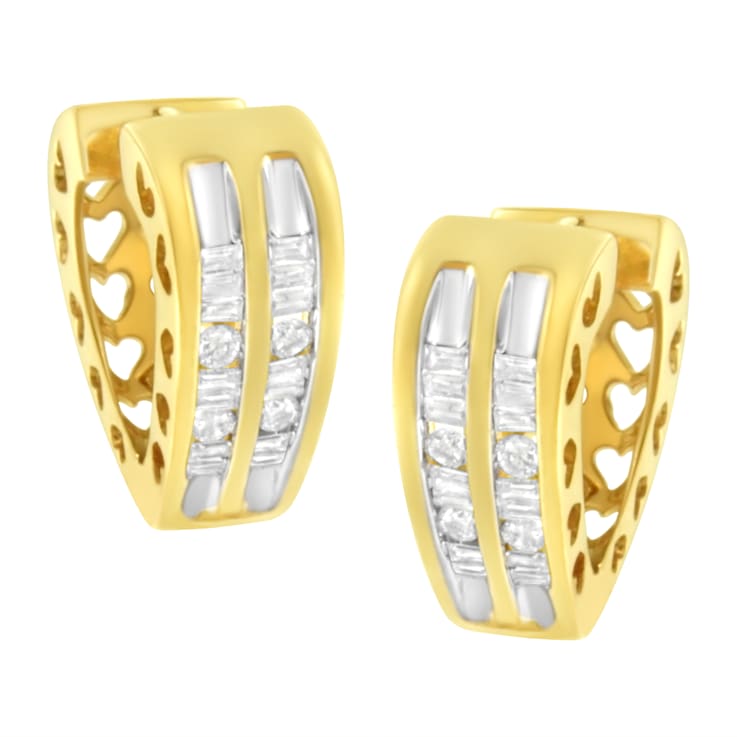 10K Yellow Gold 1/2ctw Diamond Huggie Heart Hoop Earrings