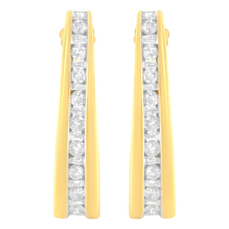 10K Yellow Gold 1.0ctw Channel Set Diamond J-Hoop Earrings