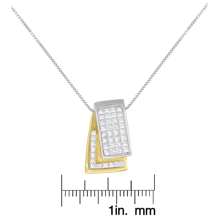 14K Two-tone Gold 1.0ctw Princess Diamond Foldover Box Pendant
w\chain(H-I Color, SI2-I1 Clarity)