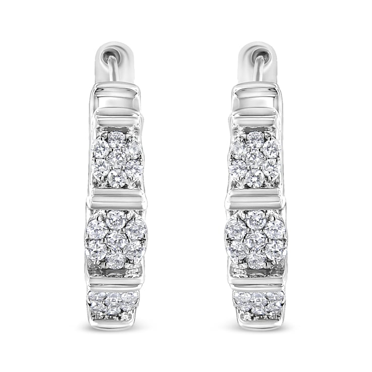 Sterling Silver 1/2ctw Lab Grown Round Diamond Floral Cluster Hoop Earrings