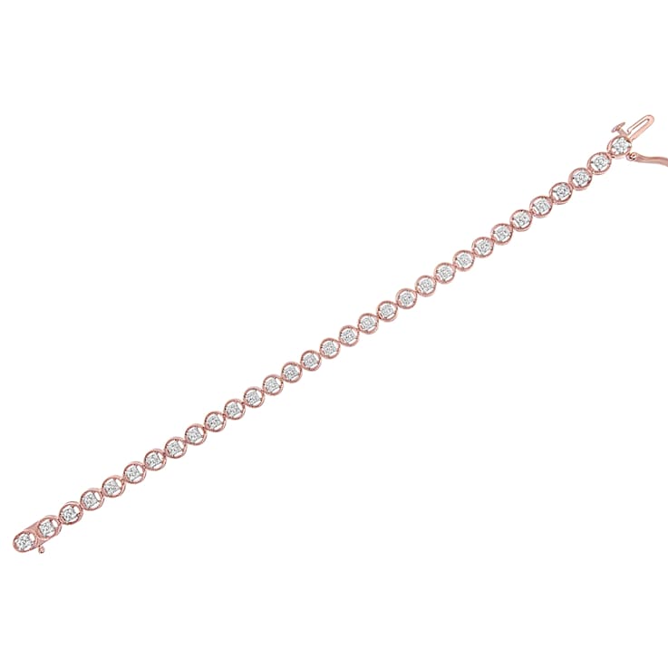 14K Rose Gold Over Sterling Silver 1/10 Cttw Diamond Open Circle Tennis Bracelet