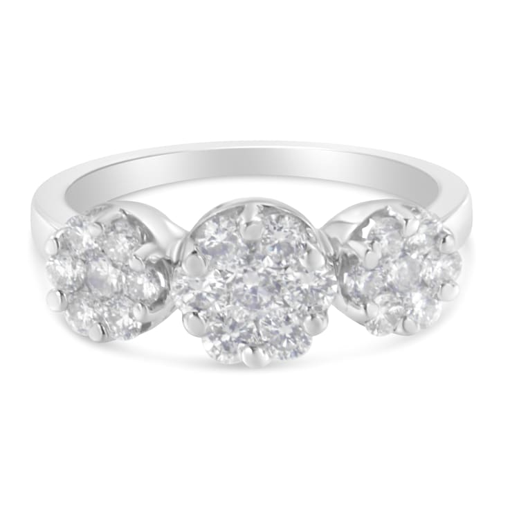 14K White Gold 1-1/4ctw Diamond Three Round Floral Cluster Ring (H-I
Color, SI2-I1 Clarity)