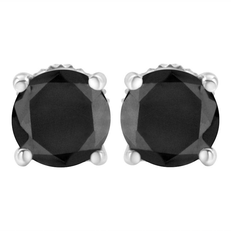 2.00ctw Round-Cut Black Diamond Sterling Silver Classic Stud Earrings